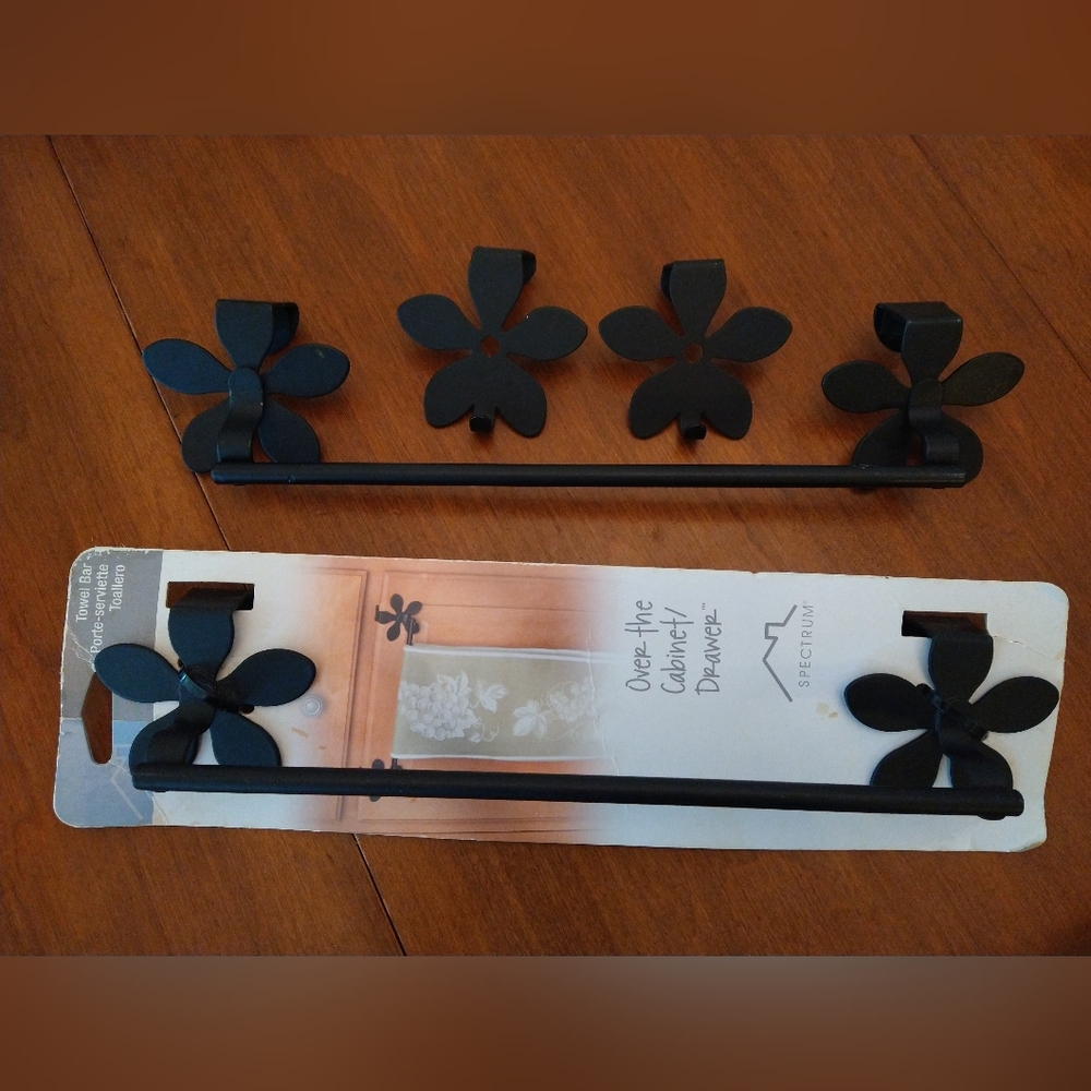 Black Floral Over-the-Cabinet Door Towel Bar And Hooks by Spectrum 4 Pcs